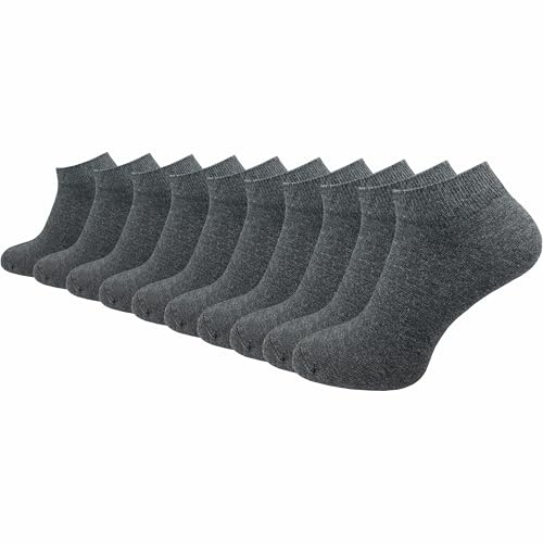 GAWILO Damsneakers, strumpor av 100 % ren bomull (6 par | 10 par) | Korta strumpor utan tryckande söm över tårna, grå | 10 par, 35-38 EU