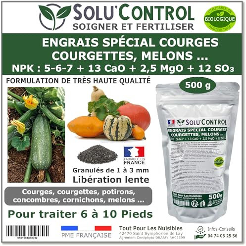 500 g Engrais Spécial Courges, Courgettes et autres cucurbitacées - SoluControl - Formulation haute qualité Organo-Minerale - Utilisable en Agriculture Biologique