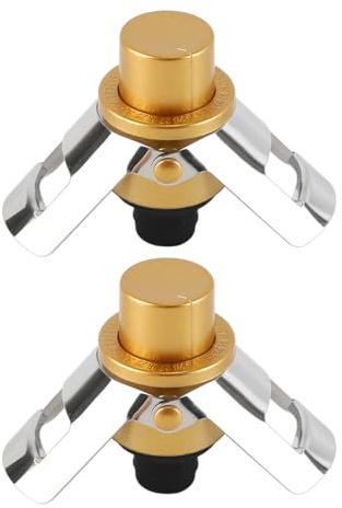 Laroal 2 Pack Champagne Stoppers Stainless Steel Sparkling Vacuum Stoppers with Built-in Pump for Champagne Cava Prosecco Gold