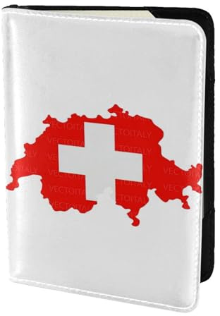 Kartenetui aus Leder mit Schweizer Flagge, Reisezubehör, Reisepasshülle, Brieftasche, für Damen und Herren, Schwarz, Einheitsgröße