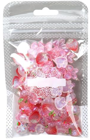 Nail Charm, Bunny Nail Decoration, Strawberry Bow Charm, 100 Pieces Set, Cute Design, Lightweight Material, Easy Application, Perfect for Manicure, Dating, Daily, Event Styling, (Resin)