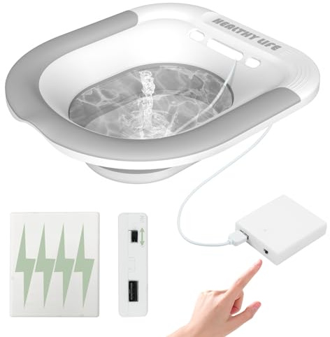 Electric Sitz Bath for Toilet, Sitz Bath Hemorrhoids Postpartum Care Foldable Perineal Soaking Baths Over The Toilet Seat for Women Men Portable Sitz Bath Kit with Flush Fits Most Toilets Deeper Bowl