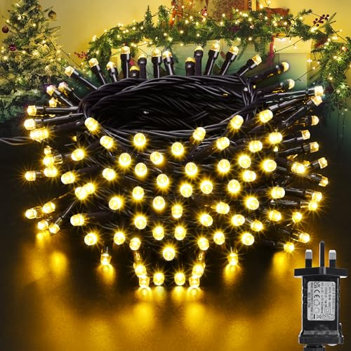 Moxled Christmas Tree Lights Warm White - 15M 100 LED Outdoor Christmas Lights Waterproof, Timer, Memory, 12 Modes Expandable Fairy String Lights Mains Powered for Outdoor Indoor Xmas Tree Decorations