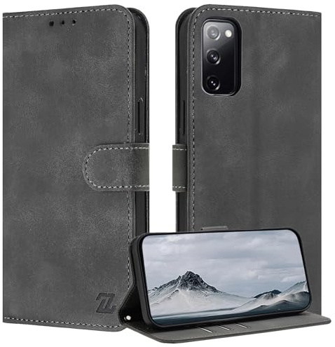 ZONNAVI für Samsung Galaxy S20 FE 5G/4G Hülle, [RFID Blocker] PU Lederhülle Schutzhülle mit Kartenfach, Wallet Case Stoßfeste Flip Cover für Samsung S20 FE 5G/4G Handyhülle (Grau)