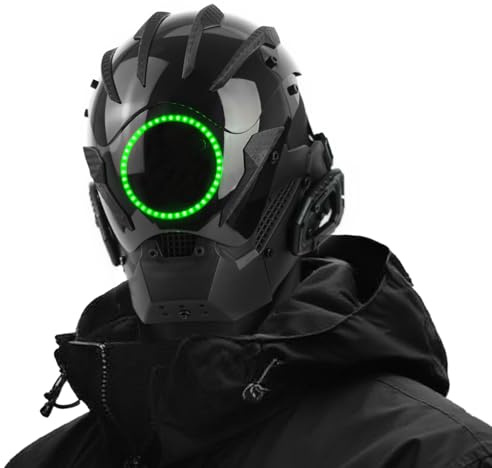 Marikito Punk LED-Helm Maske, Coole Techwear Halbmaske mit Neon-LED für Fasching, Halloween & Cosplay