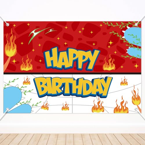 Tinoaly Toile de Fond Dessin Animé Joyeux Anniversaire, 120x80cm Grande Bannière d'anniversaire Motif Anime Rouge Blanc Jaune et Bleu pour Fête Prénatale Jeux Vidéo Décoration Fête