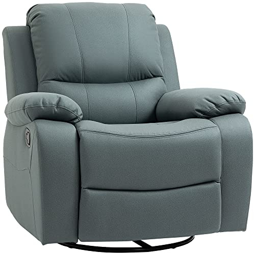 VSOGA Sillón giratorio para TV, reclinable 135°, hasta 150 kg, sillón reclinable con reposapiés, salón y dormitorio, poliéster, color verde