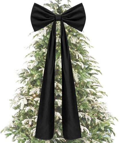 Lazos Navideños Grandes De Terciopelo - Ado-rno para La Punta del Árbol De Navidad con Lazo De Terciopelo | Elegantes Lazos Gigantes De Cinta para Decorar La Punta del Árbol De Navidad (Negro)