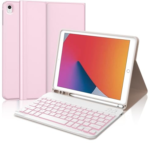 Occtingkind, Tastiera per iPad 10,2 pollici, Custodia con Tastiera per iPad 9a/8a/7a gen 2019-2021, Air 3, Pro 10,5, Cover con Magnetica Retroilluminata Bluetooth Keyboard, Italiano, USB C, Rosa