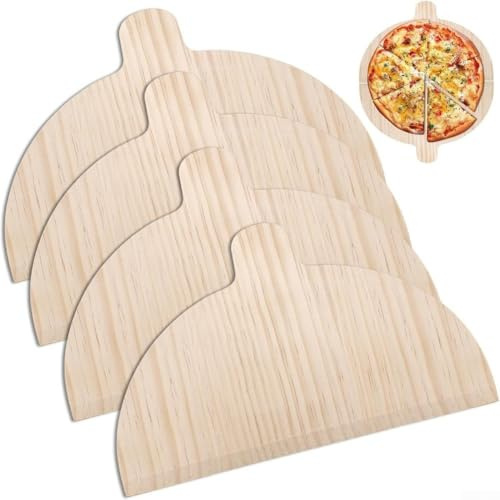 4 taglieri rotondi in legno per pizza, con manico, per cuocere pizza, pane, formaggio, antipasti, frutta, verdura
