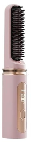 KANLVU Mini Plattång Med Breda Tänder Hårlockare Anti-Frizz Trådlös Plattång Borste Med Negativa Joner För Tjockt Och Lockigt Hår, Snabb Usb-Laddning, Sladdlös Plattång(Pink)