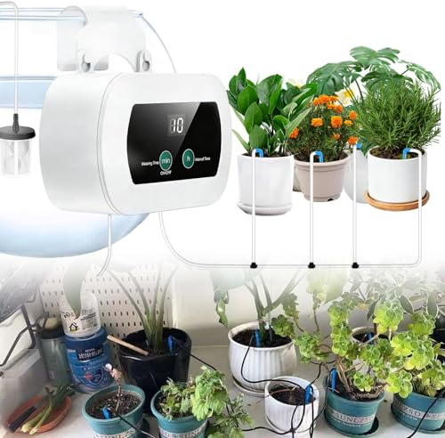 Sistema di irrigazione automatica per piante da interni, sistema di irrigazione a goccia con tubo da 10 m, antisifone per interni, giardino, balcone, per fino a 10 piante in vaso