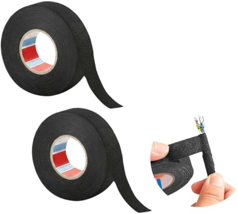 2PCS Black Fabric Wiring Tape – 19mm x 15m Adhesive Cloth Tape for Car Wiring Harness, Cable Protection, Flexibility & Noise Damping