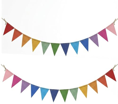AEKZOX 2 Stück Wiederverwendbare Dreieck Flaggen, Wimpelkette Outdoor Wetterfest, Vintage Wimpelkette, für Deko Gartenparty, Geburtstag Party, Regenbogen Deko, Luftschlangen (6M) (Mehrfarbig)