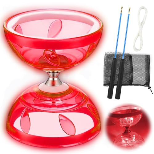 Diabolo - Diábolo con rodamiento de bolas, juego de 3 diábolos, 4,5 mm, diábolo luminoso en la oscuridad, deportes de ocio, juguete para niños y adultos, color rojo