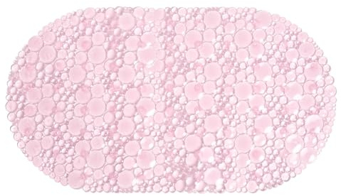 OHS Bath Mat Non Slip Anti Mould Pink, Long Shower Mat with Suction Cups Flexible Oval PVC Bathtub Mats Shower Mats for Inside Shower Bathtub Adults Elderly Kids - 70cm x 35cm