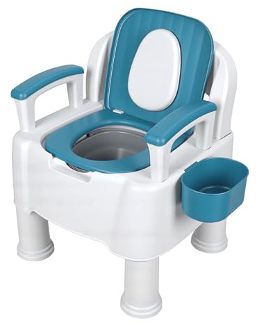 Portable Toilet, 17 Inch Extra Wide Commode Chairs, Height Adjustable Commode Toilet with Detachable Armrests, Side Storage & Non Slip Feet, Support 220lbs (Blue)