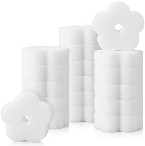 Wjelet 18 Stück weißer Schaumentferner-Schwamm, Blumenform, ölabsorbierender Schwamm, Reinigungsschwamm, Filter für Whirlpool, Spa, Pool, Badezimmer, Küche