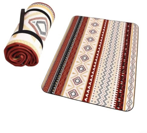 FUANA Wasserdichte Picknickdecke, 200 x 200 cm, 3-lagig, sandabweisend, Outdoor-Matte, tragbar, mit Tragegurt, für Strand, Camping, Garten (Beige)