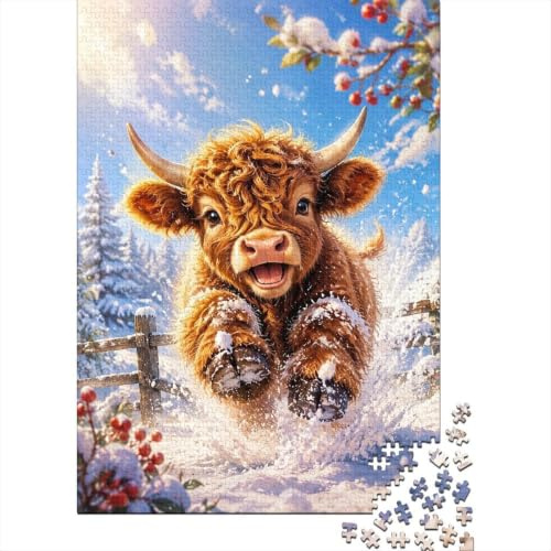 Neige Vache Clôture 1000pcs Mini Puzzle pour Adultes Difficile | 38x26cm Carton Décor Salon Structure Durable Cadeau Anniversaire Soulagement Du Stress