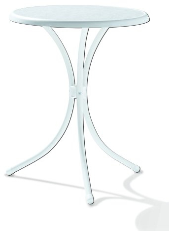 Sieger 100/W Bistro-Tisch mit mecalit-Pro-Platte Ø 60 cm, Stahlrohrgestell weiß, Tischplatte Marmordekor weiß