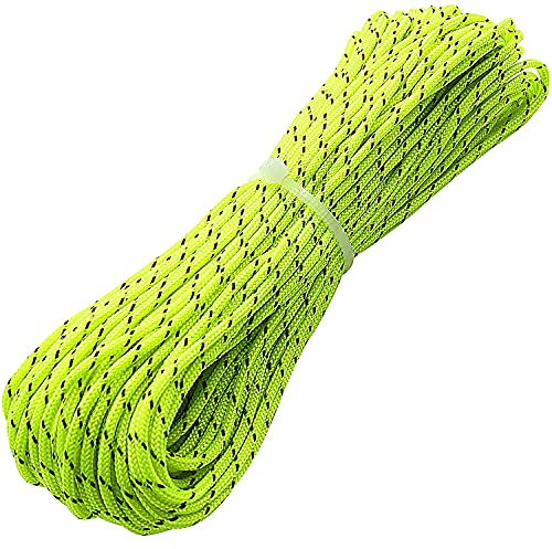 ThreeBulls 1.8mm Fluorescent Reflective Guyline Tent Rope Camping Cord Paracord 65 Feet (Green, 20m)
