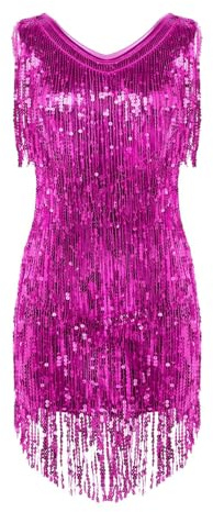 Agoky Damen Ärmellos Pailletten Kleid V-Ausschnitt Quasten Partykleid | Flapper Kostüm Glitzer Tanzkleid Samba Tango Latein Outfits