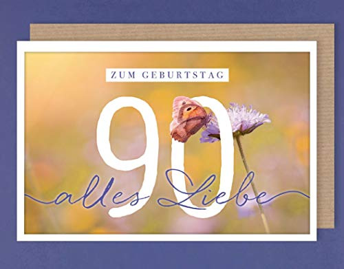 AvanCarte 90 Geburtstag Karte Text Grußkarte Umweltfreundlich Blume 16x11cm