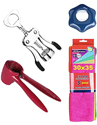 FAMILY Set Tescoma Utensili da Cucina schiaccianoci e apribottiglie Multifunzione più Confezione di 5 Panni in Microfibra…