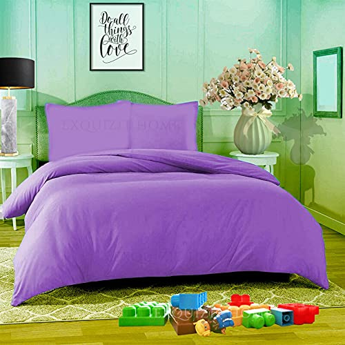 EXQUIZIT HOME® Duvet Quilt Cover Bedding Set with Matching Pillowcases Easy Care Plain Dyed Poly Cotton Soft Wrinkle Resistant Hotel Quality Machine Washable Bedding (Lilac, Single)