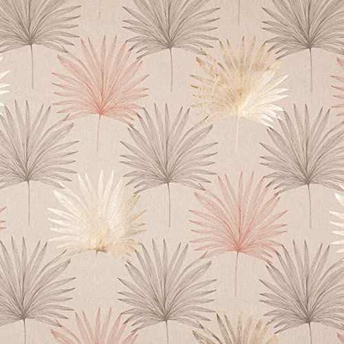 SCHÖNER LEBEN. Dekostoff Leinenlook Luxury Palm Palmblätter Natur braun Gold 1,40m