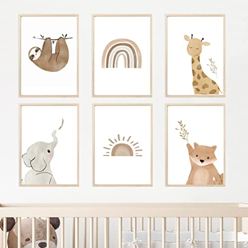 MeinBaby123® Poster | 6er Set DIN A4 | Wandbilder | Kinderzimmer Poster | Deko Bilder Kinderzimmer | Boho | Babyzimmer Deko | Wandposter Premium