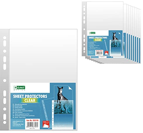 D.RECT - 10 Verpackungen x 100 Stück Prospekthüllen Folienverpackung Dokumentenhüllen 75 µm/Mic/Mikron Stärke: 0,075 mm A4 Transparent glasklar 1000 Stück