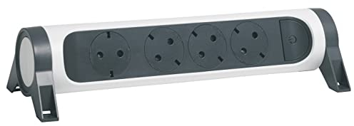 LEGRAND Regleta de enchufes, con Interruptor, Enchufe múltiple con 4 Tomas de Corriente, sin Cable, Color Blanco/Gris Oscuro 694544