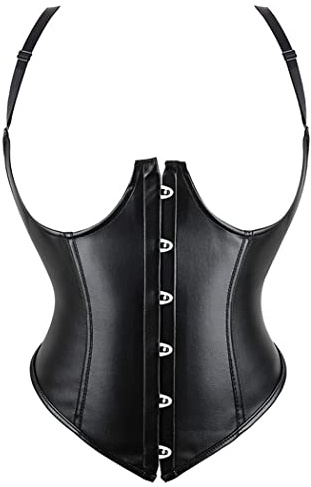 DISSA Corset Sous Poitrine Similicuir avec Bretelles,Noir,38