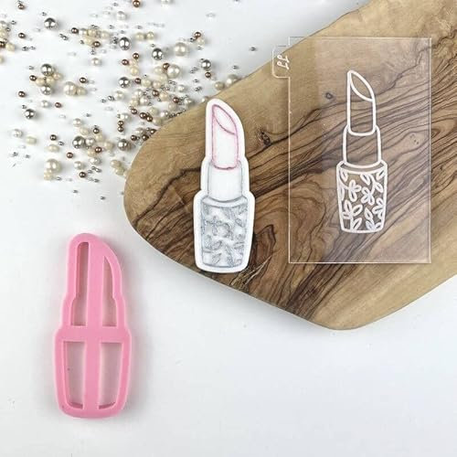 LissieLou Lipstick Hen Party Cookie Cutter and Embosser Icing Stamp Fondant Embosser Hen Party Theme - Light Pink/Clear