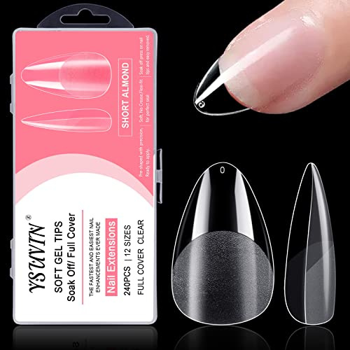 YSUVIN Mandel Nail Tips 240 Stück Fake Nails Transparent, 12 Größen Künstliche Nägel Almond, Künstlich Nagelspitzen Nails Tips für Nageltechniker, Anfänger, Maniküre Salons, Kurze Almond