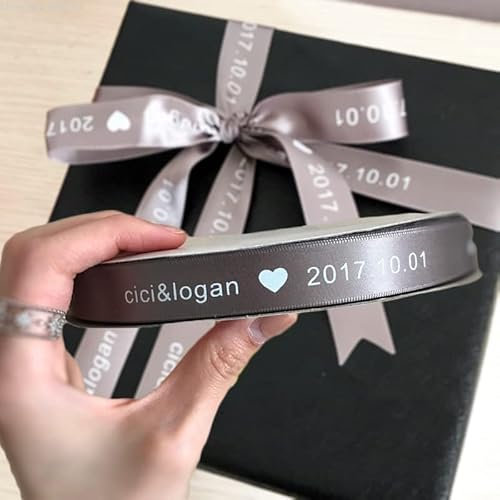 1 Rolle 100 Meter Personalisiertes Hochzeitsdekorations-Geschenkpaket-Band Glattes individuelles Logo Bedrucktes Band-Breite 0,6 cm Band, Prägung Splitter Gold