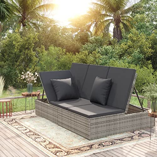 SHUJING Sonnenliege mit Auflagen, Strandliege, Gartenliege, Liege, Liegestuhl, Saunaliegen, Terrassenliege, Sonnenstuhl, Poly Rattan Dunkelgrau