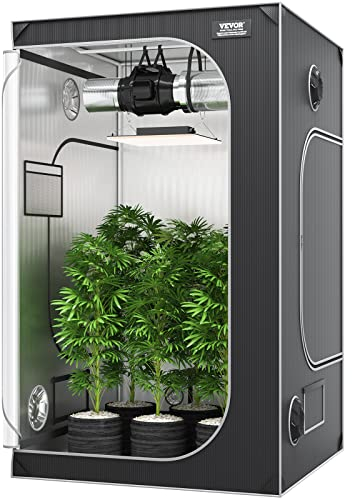 VEVOR Armario de Cultivo 122x122x203 cm Carpa de Cultivo Hidropónico Mylar 2000D Altamente Reflectante con Ventana de Observación, Bolsa de Herramientas, Bandeja de Piso para Cultivo de Plantas