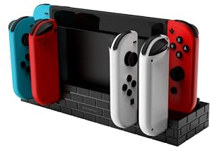 EgoGear - Stazione di ricarica USB per Nintendo Switch - Adatta a 4 Joy-Con + 8 supporti per giochi Switch - Indicatore di ricarica a LED - Base antiscivolo