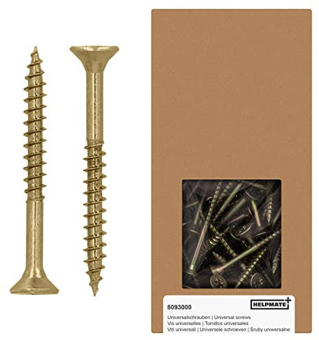 HELPMATE – Universalschrauben mit Senkkopf 5,0x50 mm – gelb passiviert – 250 Stück Holzschrauben mit PZ 2‑Antrieb und Teilgewinde – für Innenbereich und geschützten Außenbereich