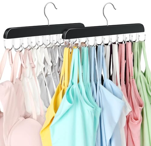 2 Pack Bra Hanger, Capacity Foldable Tank Top Hanger with 40 Hooks, Bra Hangers for Closet Organizer, Premium Wooden Space Saving Hangers Closet Organizers and Storage for Dorm & Apartment
