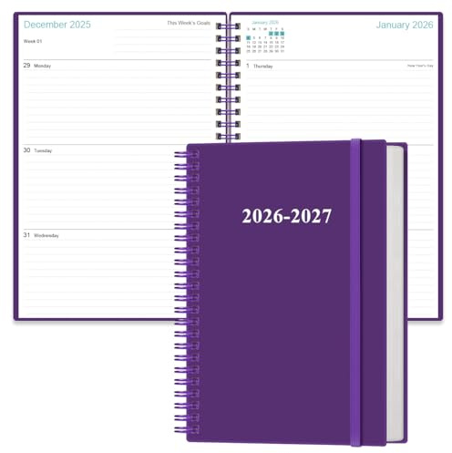 2026-2027 Planner - 18 Months Weekly & Monthly Planner from January 2026 - June 2027, Spiral Planners 2026-2027 with Elastic Closure, Inner Pocket, Medium 5.8 x 8.3, Purple