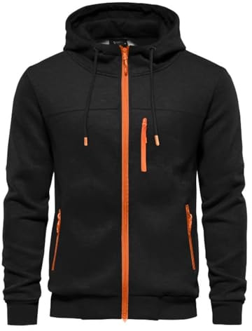 CTU - Felpa con cappuccio da uomo con zip, a maniche lunghe, in pile, taglia S-3XL, Nero , XXL