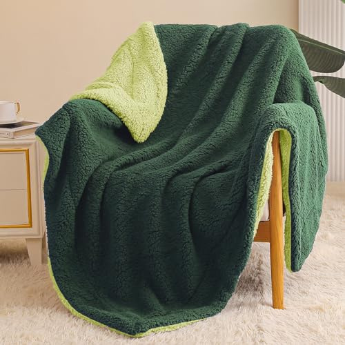 Exclusivo Mezcla vändbar sherpa fleece filt för soffan, mjuk plyschfilt för sängsoffa, tjocka varma fluffiga filtar för hela säsongen, 127 x 152 cm, skog/mintgrön