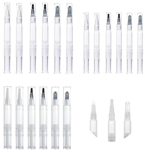 BOSOIRSOU 18 Stück transparente Drehstifte, 5 ml 3 ml 2 ml leerer Nagelölstift mit Pinselspitze, Applikatoren für kosmetische Lipgloss-Behälter, Wimpernwachstumsflüssigkeitstube, Nagelhautölstift