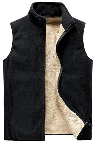 Masrin Gilet in pile da uomo, caldo, imbottito, fodera versatile, giacca invernale in tinta unita, con colletto alto, taglie forti, giacca invernale senza maniche, con chiusura lampo, M-8XL, Nero ,