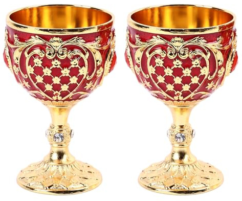 Vintage Chalice Goblet, Wine Glasses Etching with Intricate and Authentic Baroque Engravings Engraved Brass Goblet Champagne Glasses Flutes Coupes Wine Glass Set (Gold Red)