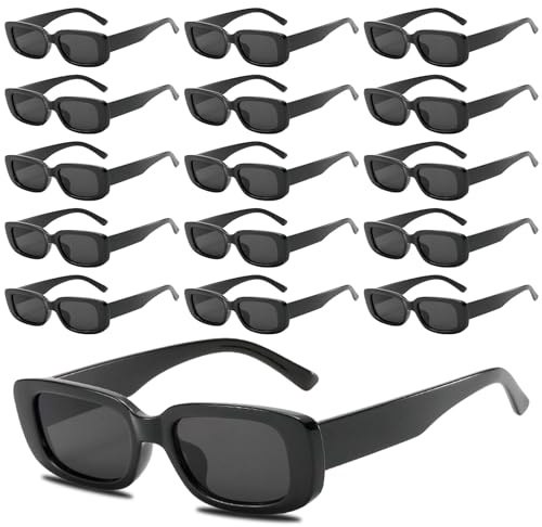 16 Stücke Vintage Rechteckige Sonnenbrille für Damen und Herren,Mode Sonnenbrille,Party Sonnenbrillen,Retro Brille mit UV Schutz Sunglasses, Brille Schwarz Sonnenbrillen für Outdoor Reise Fahren
